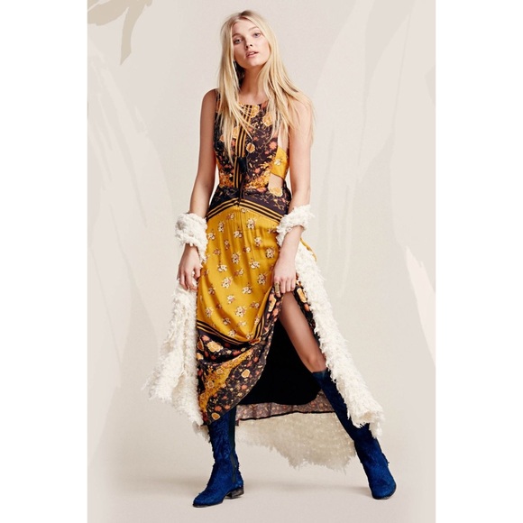 Free People Dresses & Skirts - FREE PEOPLE Sunrise Oblivion Floral Maxi Dress Antique Gold